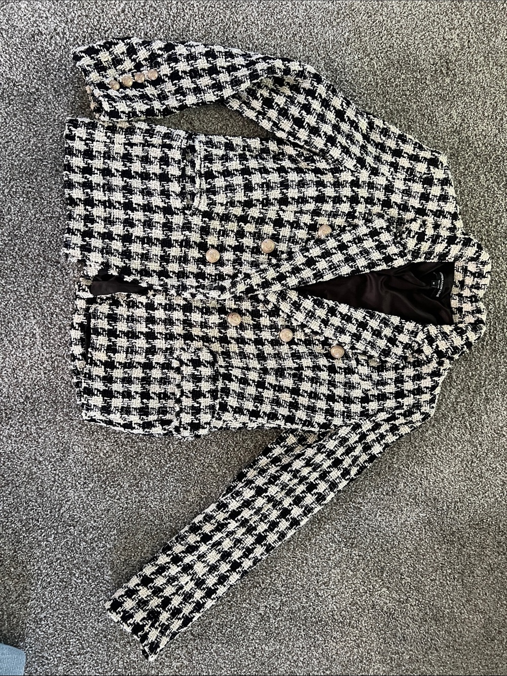 Generation Love Black & White Houndstooth Double-Breasted Tweed Blazer